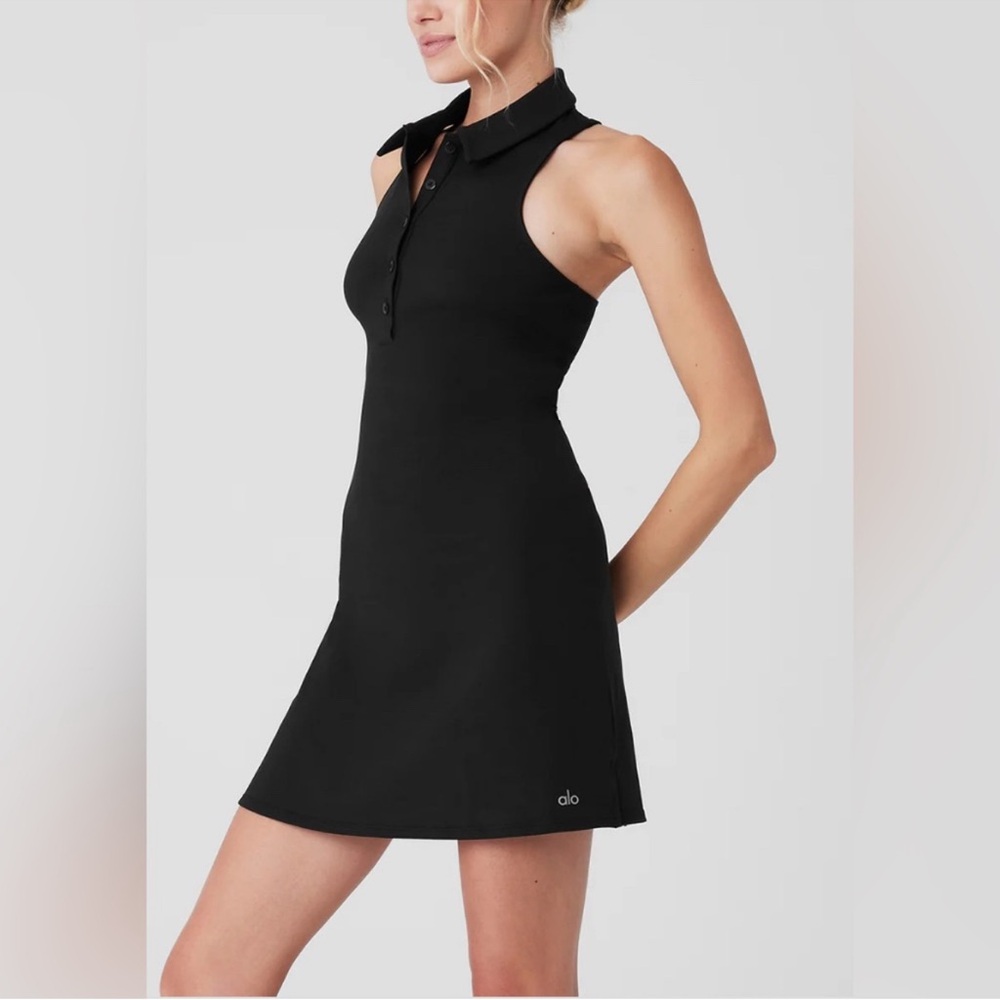 Alo Yoga Black Charmed Tennis Dress in Black